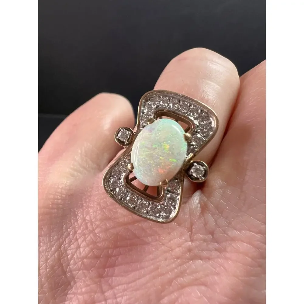 Vintage 14K Opal & Diamond Ring | Size 6.5 | Papered | 1.80ct | 60s–70s